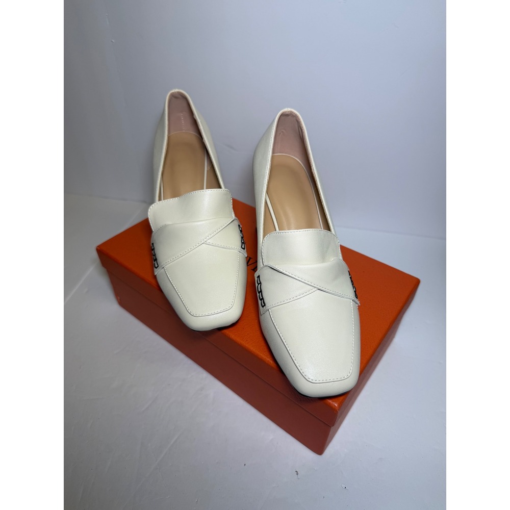 Grace Every Step Womens Cream Block Heel Loafers Square Toe Pumps Size 6 EU 36 - Picture 2 of 8